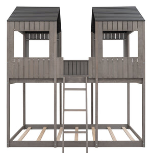 Bunk Bed With Roof, Window, Guardrail, Ladder
