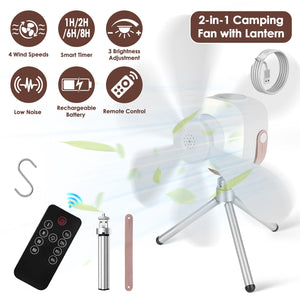 Rechargeable Tent Ceiling Fan with LED Light & Remote Control