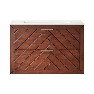30" Pre-Assembled Wall Mounted & Floating Single Vanity Cabinet with 1-Hole Ceramic Top