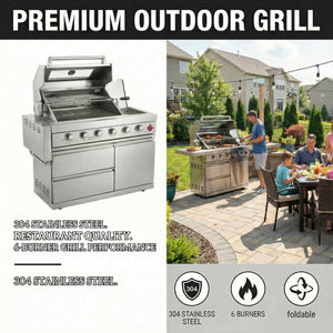 75300 BTU 6 Burners Deluxe Stainless Steel Gas Outdoor Kitchen Barbecue Island Grill