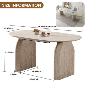 Oval Extendable Dining Table With Dual Pillar Design - Off White