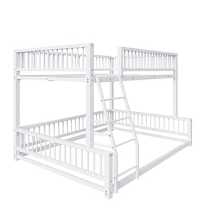 Bunk Bed Frame With Ladder And Safety Guardrails