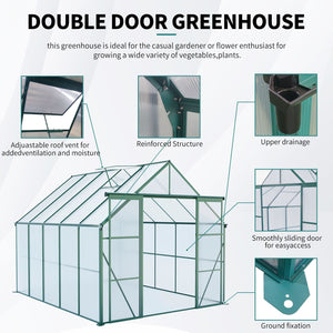 Double Door Polycarbonate house Raised Base And Anchor Aluminum Heavy Duty Walk In houses For Outdoor Backyard In All Season