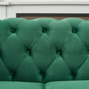 Chesterfield Fabric Sofa With Roll Armrest And Nailhead, Mid Century 2 Seater Couch