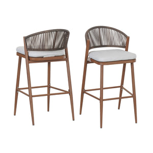 Outdoor Bar Height Metal Frame Counter Stools with Scallop-Shaped Backrest & Water-Resistant Cushions