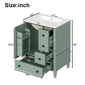 Bathroom Vanity With Integrated Basin, Soft Close Drawers, Door Mounted Double Layer Shelf