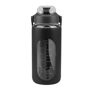 34Oz Glass Water Bottle Sports Water Bottle Motivational Water Bottle Water Intake Tracker Bottle with Straw Time Marker Silicone Sleeve Handle for Gy
