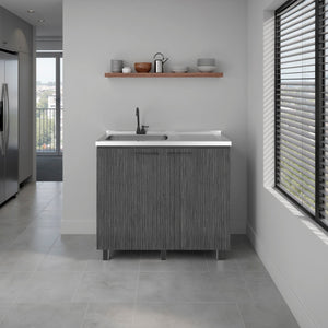 Alatna Freestanding Utility Base Cabinet with Stainless Steel Countertop