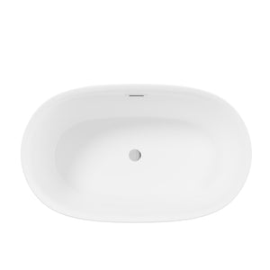 Freestanding Oval Bathtub With Overflow And Pop Up Drain, Double Walled Design - Gloss White