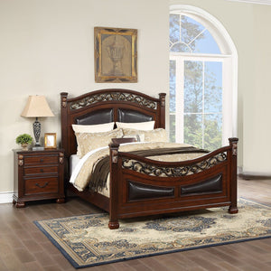 3 Piece Bedroom Set, Traditional Bed With 2 Nightstands