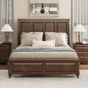 Sleigh Bed Frame With Tall Headboard And Storage Bench