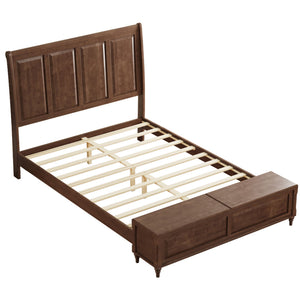 Sleigh Bed Frame With Tall Headboard And Storage Bench