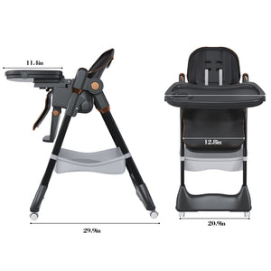 Adjustable Baby High Chair 0-6 Years, Portable Infant Feeding Seat With Safety Belt, Silent Lockable Wheels