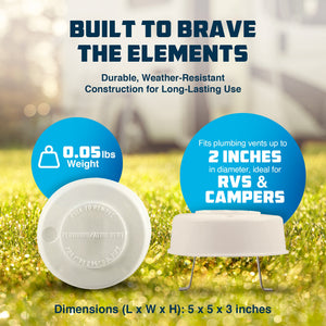 Camco Replacement All Plumbing Vent Cap w/Spring Tension Attachment, Polar White