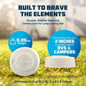 Camco Replacement All Plumbing Vent Cap w/Spring Tension Attachment, Polar White