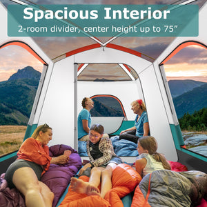 6-8 Person Camping Tent with Double Rooms and 2 Doors