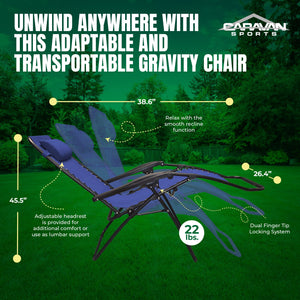 Caravan Sports Zero Gravity Outdoor Folding Camping Patio Lounge Chair, Blue