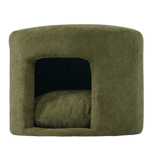 Green Pet Friendly Ottoman with Removable Pet Cushion and Hidden Pet Nook