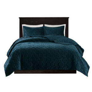 3 Piece Velvet Quilt Set Teal King/Cal King