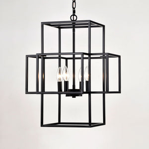4 Light Metal Lantern Tiered Pendant Hanging Light Fixtures, Industrial Farmhouse Adjustable Height Chandeliers For Dining Room Hallway Foyer Entryway (E12 Bulbs Not Included)