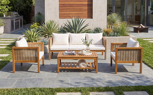 4 Pieces Patio Sofa Set - Outdoor Seating Group for 5