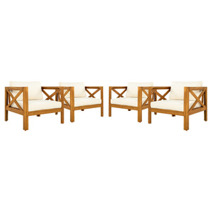 Patio Conversation Set with Foldable Acacia Wood Side Table and Cushions