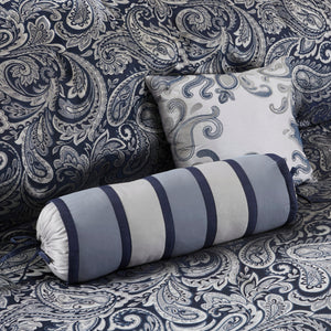 12 Piece Comforter Set with Cotton Bed Sheets Navy Cal King