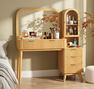 48" Fluted Makeup Vanity Desk with Large 32" Mirror