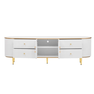 Modern TV Stand For TVs Up To 80", Entertainment Center With 4 Drawers And 1 Cabinet, Wood TV Console Table With And Handles For Living Room - White