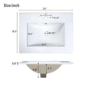 Bathroom Vanity With Integrated Undermount Ceramic Sink, 2 Doors And 1 Drawer, Soft Close Hinges