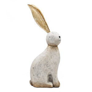 White Magnesium Rabbit Figurine with Gold Iron Ears