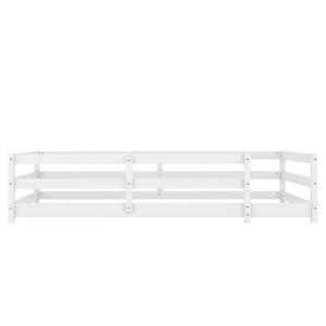Twin Size Montessori Floor Bed With Fence - White