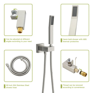 Modern Shower System With Waterfall Tub Spout, 12" Ceiling Mount Square Shower