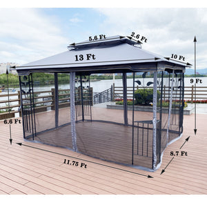 Patio Gazebo Tent With Ventilated Double Roof And Mosquito Net For Backyard Or Garden