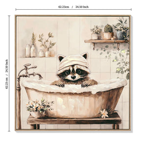 Raccoon Bathroom Canvas Wall Art, Framed - Black / Ivory