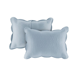 3 Piece Reversible Scalloped Edge Quilt Set - Blue King/Cal King