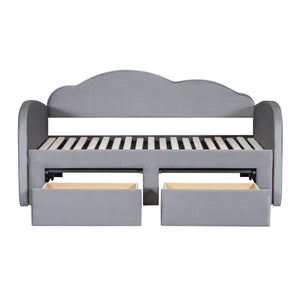 Upholstered Daybed With Cloud-Shaped Backrest, Trundle & 2 Drawers And USB Ports