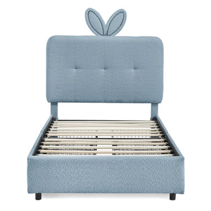 Twin Size Kids Upholstered Bed with Oversized Rabbit Ear Headboard