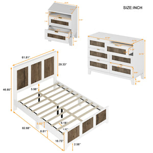 4-Pieces Bedroom Sets, Queen Size Farmhouse Platform Bed with Storage