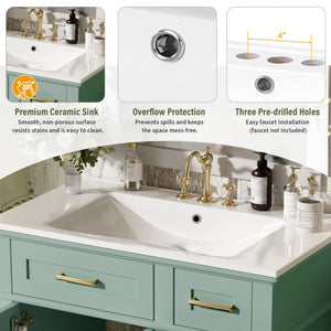 Modern Bathroom Vanity With Sink, Storage Cabinet, Soft Close Doors, Deep & Standard Drawers