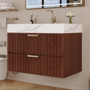 30" Modern Floating Bathroom Vanity with Seamless Sintered Stone Top