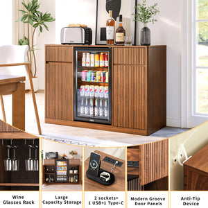 53.2" Fluted Buffet Wine Cabinet with Mini Fridge Nook (Fridge Not Included)
