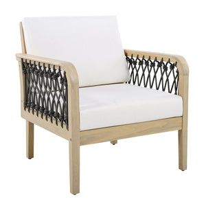 Outdoor Acacia Wood Club Chair with Handwoven Rope, Light Teak Finish