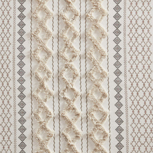 Cotton Printed Curtain Panel with Chenille Stripe and Lining Ivory 50x95