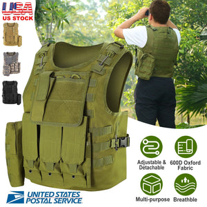 Adults Tactical Vest Military Airsoft Paintball Vest Camouflage Combat Vest for Hunting Army Fans CS War Game