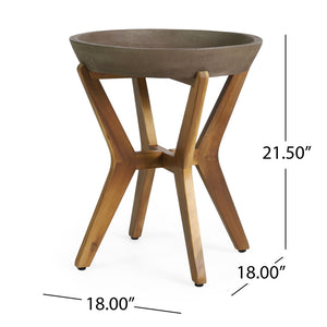 Yukon Contemporary Side Table with Lightweight Concrete Top and Acacia Wood Frame - Gray