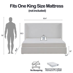 Carmen - King Size Upholstered Wingback Bed - White