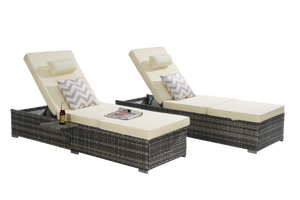 Outdoor Chaise Lounge Chair Set of 2 with Storage and Cushions