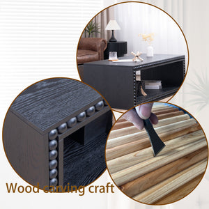 Black Beaded Edge Coffee Table – 47.6' Rectangular Center Table with Open Storage Shelf