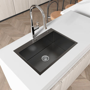 Stainless Steel Kitchen Sink, 27″x19″ Single Bowl, Overmount Handmade Sink